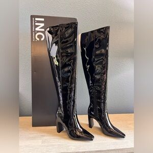 🆕 INC International Concepts Women's Shiny Black Over the Knee Boots